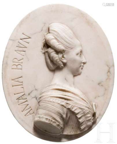 Alabasterrelief der Amalia Braun, evtl. Straßburg, um 1780Halbplastisches, detailreiches Relief im