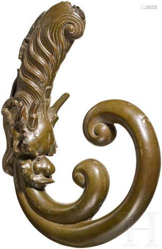 Chinoiser Griff aus Bronze, wohl Frankreich, 19. Jhdt.Massiver Bronze-Griff in Form eines Drachens