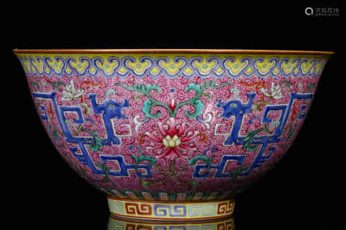 A Chinese Red Glazed Famille-Rose Porcelain Bowl