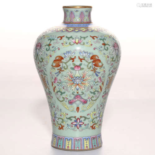 A Chinese Celadon Glazed Famille-Rose Porcelain Vase