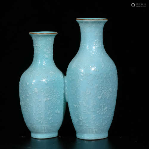 A Chinese Turquoise-Green Glazed Porcelain Double Vase