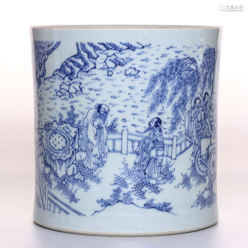 A Chinese Blue and White Porcelain Brush Pot