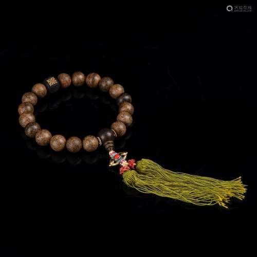 A Chinese Carved Agar-Wood Prayers Beads