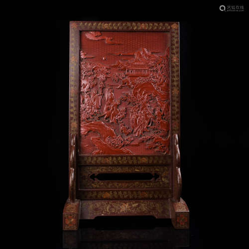 A Chinese Carved Tixi Lacquer Screen