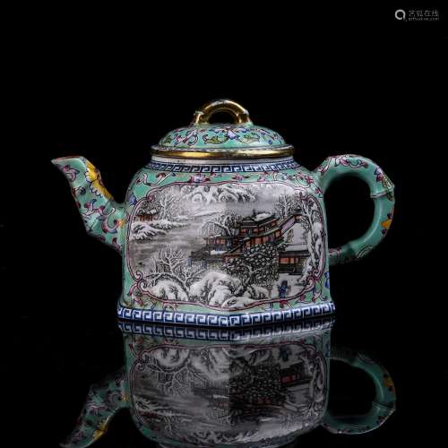 A Chinese Enamel Glazed Yixing Clay Tea Pot