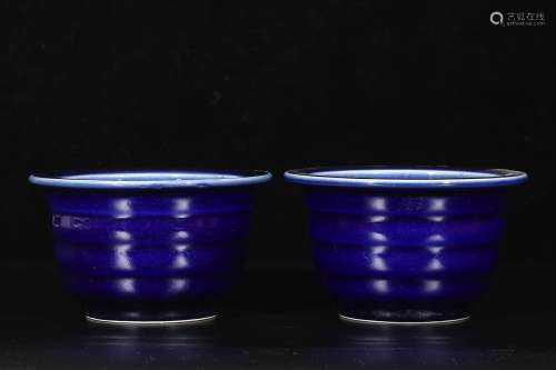 A Pair of Chinese Blue Glazed Porcelain Planters