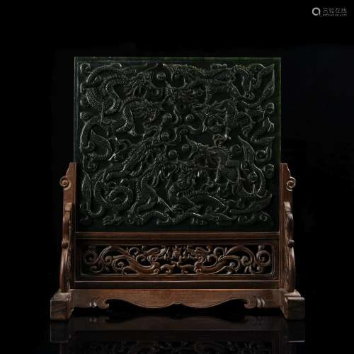 A Chinese Carved Jade Screen