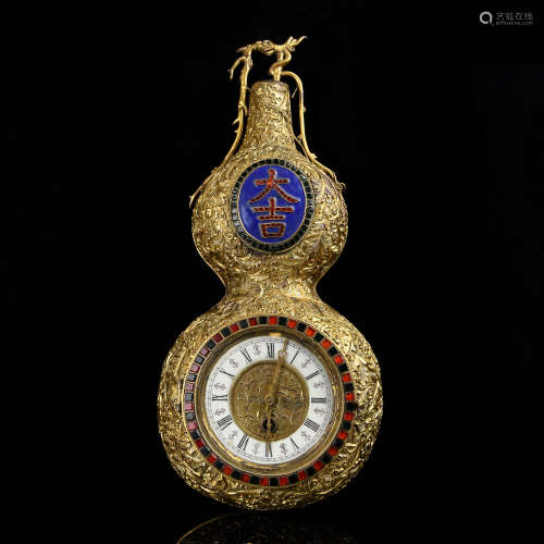 A Chinese Gilt Bronze Double Gourd Clock