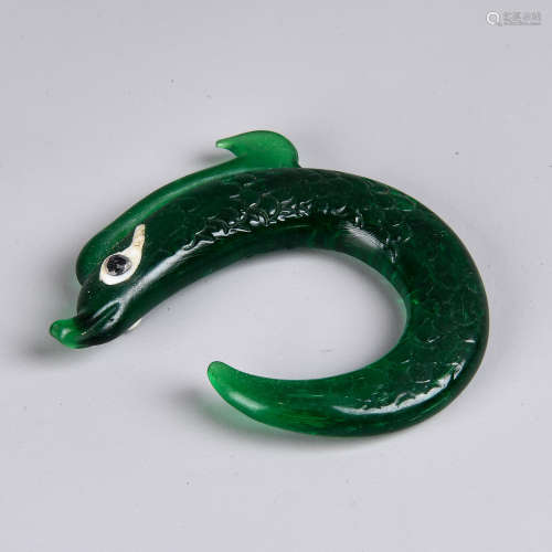 A Chinese Green Peking Glass Pendant