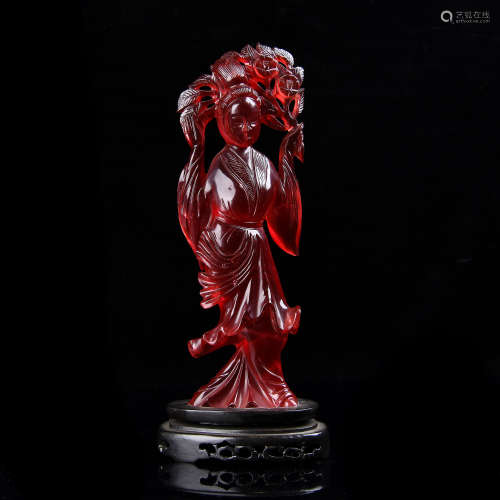 A Chinese Red Peking Glass Figure of Lady Decoration