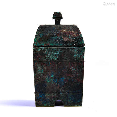 A Chinese Bronze Square Vase with Cover