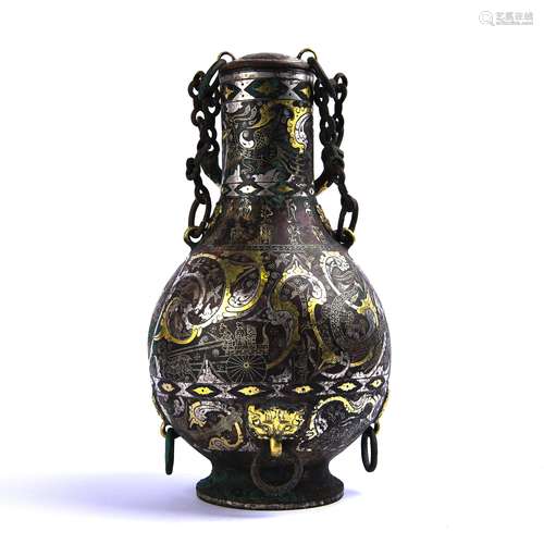 A Chinese Bronze Vase with Gold Inlaid