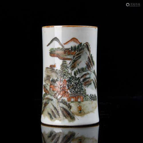 A Chinese Famille-Rose Porcelain Brush Pot