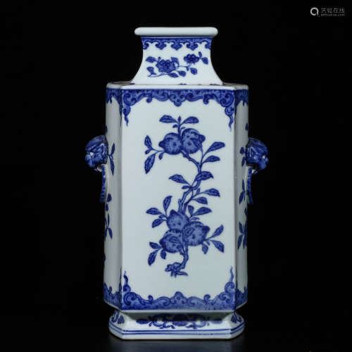 A Chinese Blue and White Porcelain Square Vase