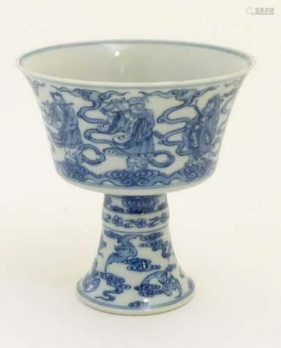 A Chinese blue and white stem cup / high footed cup