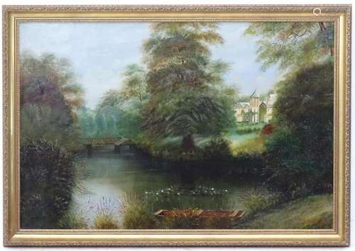 F. J. Tuck, Oil on canvas, 'York Cottage', a bridge and