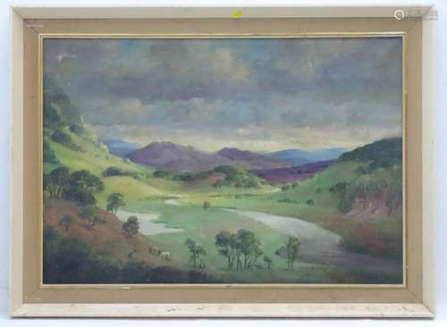 P M Burton 1964, Oil on canvas, View of a valley in the