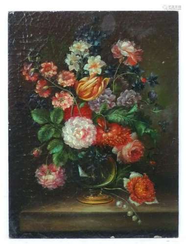 XX, Continental School, Oil on panel, Flowers in a