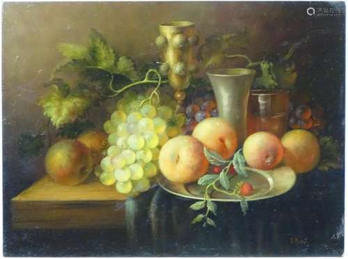 J Kent, XX, Oil on panel,  Still life with fruit,