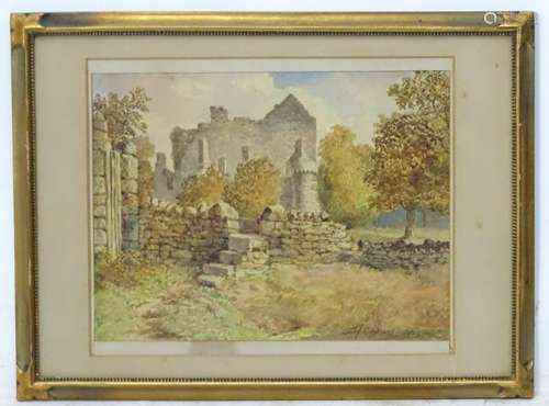 Alfred Buchner, XIX, Watercolour, Castle ruins, Signed