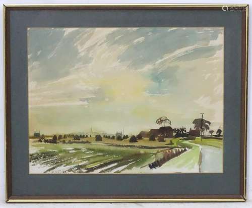 XX,  Watercolour, Landscape with corn stokes in a