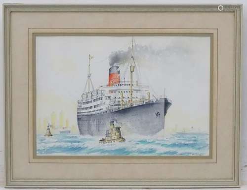 Colin Drew, Watercolour, 'Liner Samaria leaving New