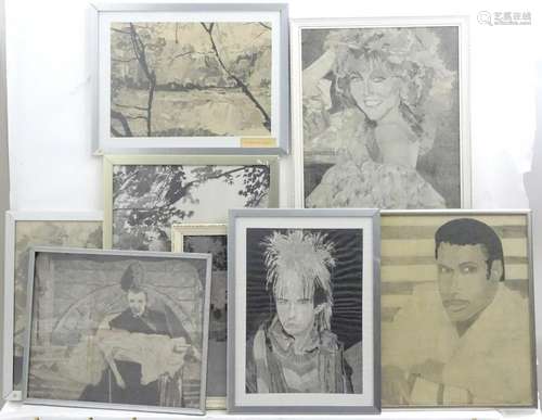 Dawn Edwards, mid-late XX, 9 framed pencil drawings,