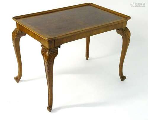 A 19thC walnut silver table with a burr walnut top, the