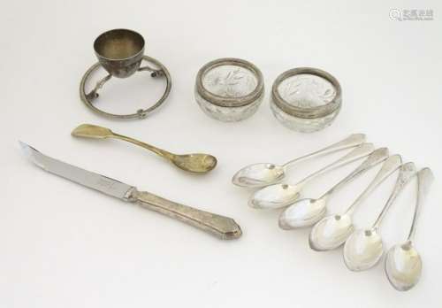 Assorted silver and silver plate items including a pair