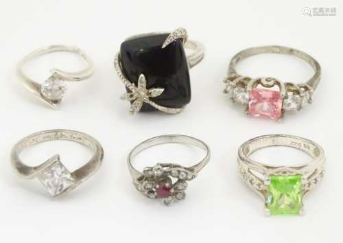 6 assorted silver / white metal rings