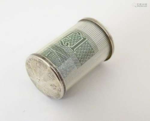 A novelty pendant charm of cylindrical form and