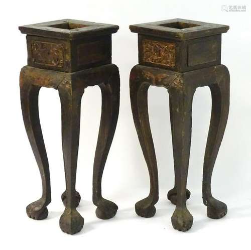 A pair of 18thC painted and gilt Chinese stands, each