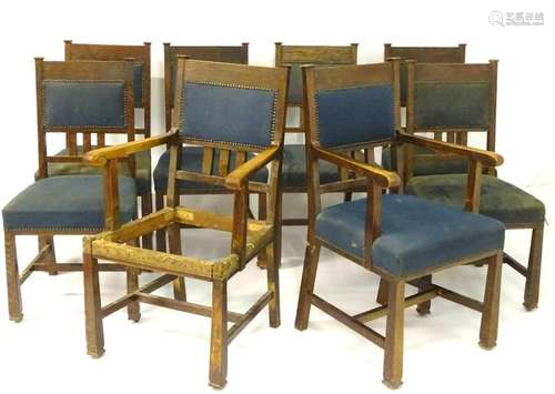 A set of eight (6+2) Arts & Crafts era dining chairs by