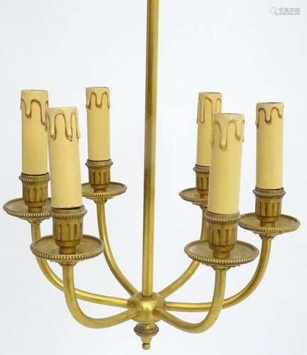 Pendant Chandelier: a gilt brass 6 branch electric