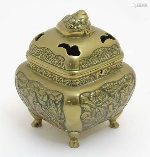 Chinese Censer: A cast and chaste brass squared and