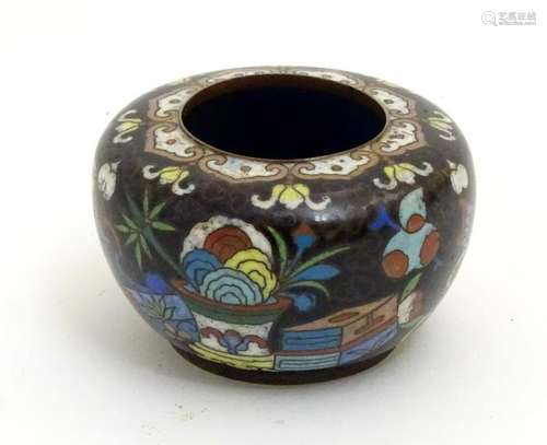 A Chinese cloisonne brush pot decorated with vases,