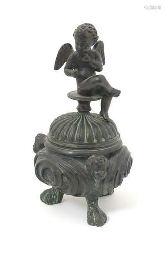 An 18th / 19thC cast bronze censer with three feather