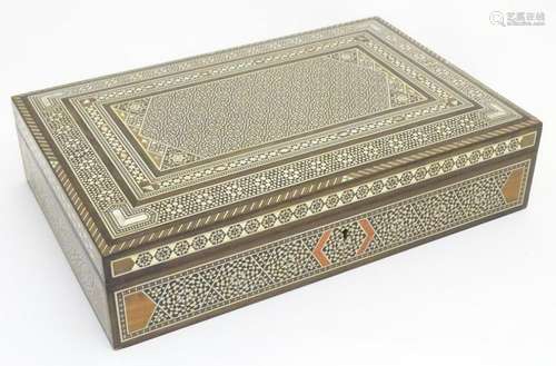 An Indian lidded sandalwood box with inlaid mother of