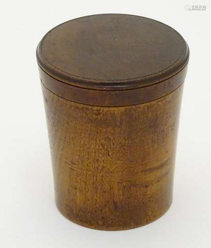 19thC Treen: a Boxwood conical container with screw