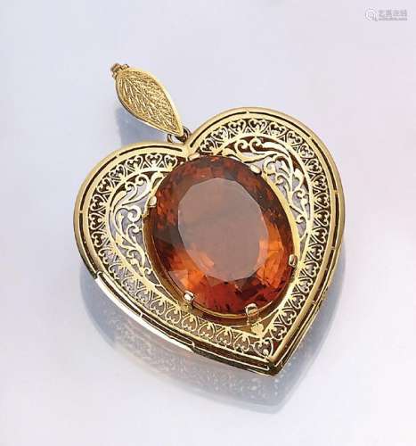 14 kt gold heartpendant with citrine