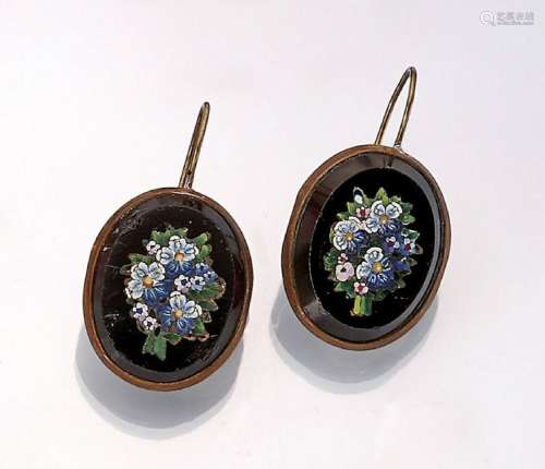 Pair of earrings with Pietra-Dura-inlay, Italy approx.