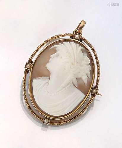 9 kt gold brooch/pendant with shell cameo