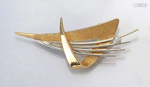 18 kt gold brooch with diamond-imitation