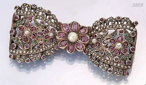 Ribbon brooch with coloured stones