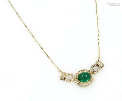 18 kt gold necklace with emerald and brilliants