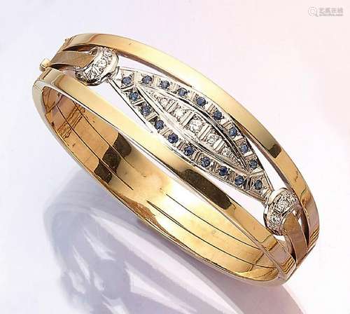 14 kt gold bangle with sapphires and diamonds