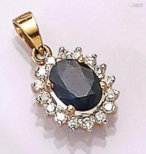 18 kt gold pendant with sapphire and brilliants