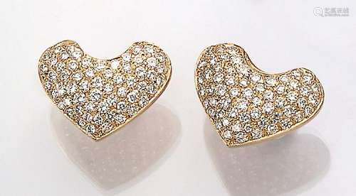 Pair of 18 kt gold earrings 'hearts' with brilliants