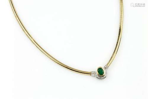 18 kt gold necklace with emerald and diamonds