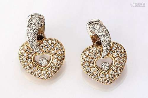 Pair of 18 kt gold earrings 'hearts' with brilliants